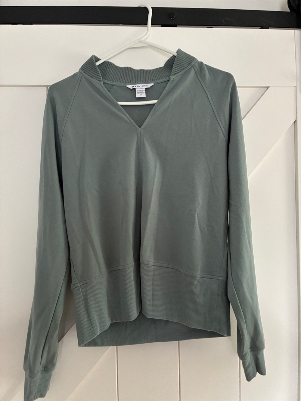 Athleta Sage Green V-Neck Hoodie Pullover